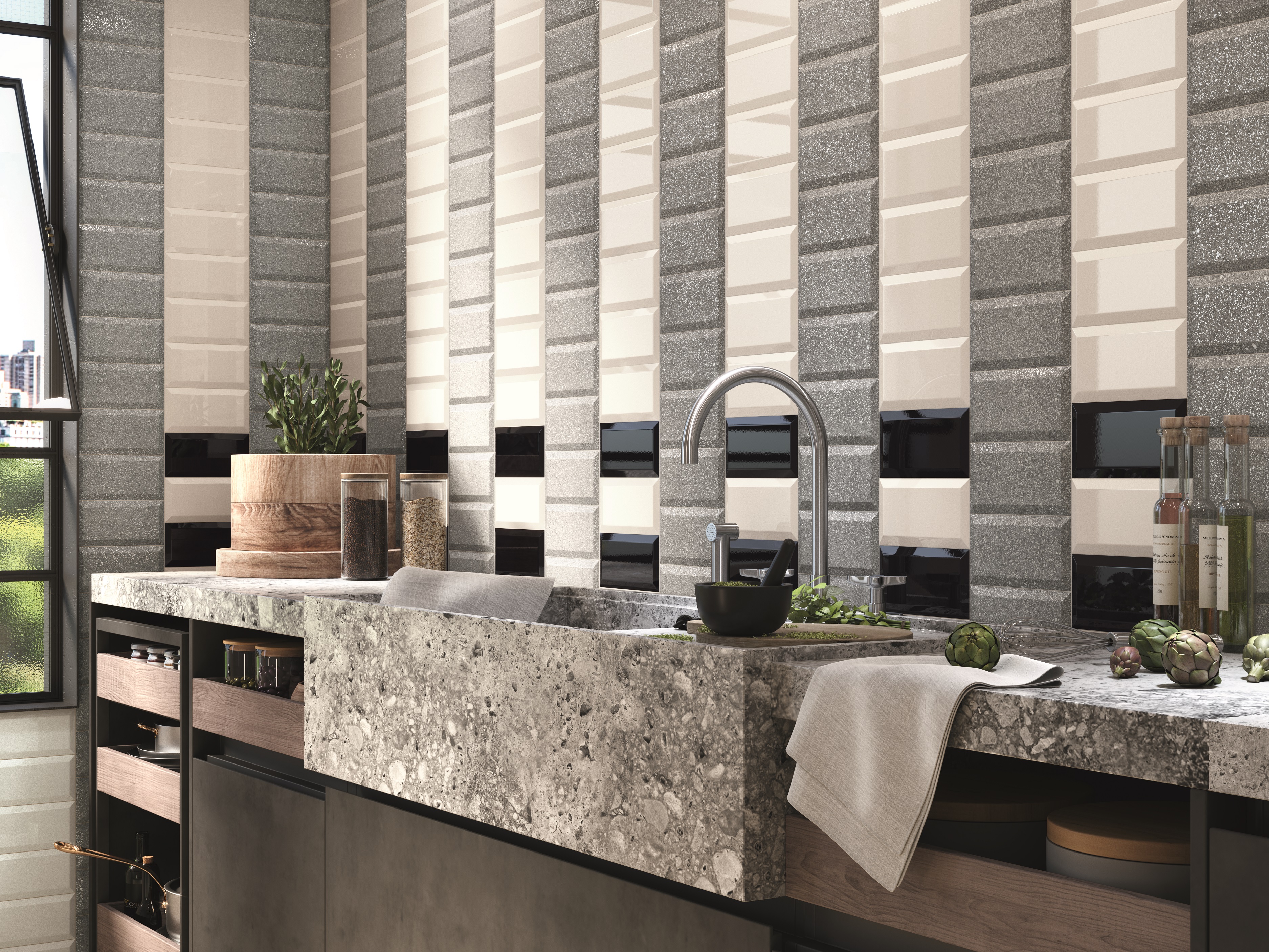 Avenue Granite Mix Picadilly White Black Subway Modern Miami Accent Wall Kitchen Backsplash Associates Tile Manufacturing,Wall Paint Design Ideas With Tape For Girls